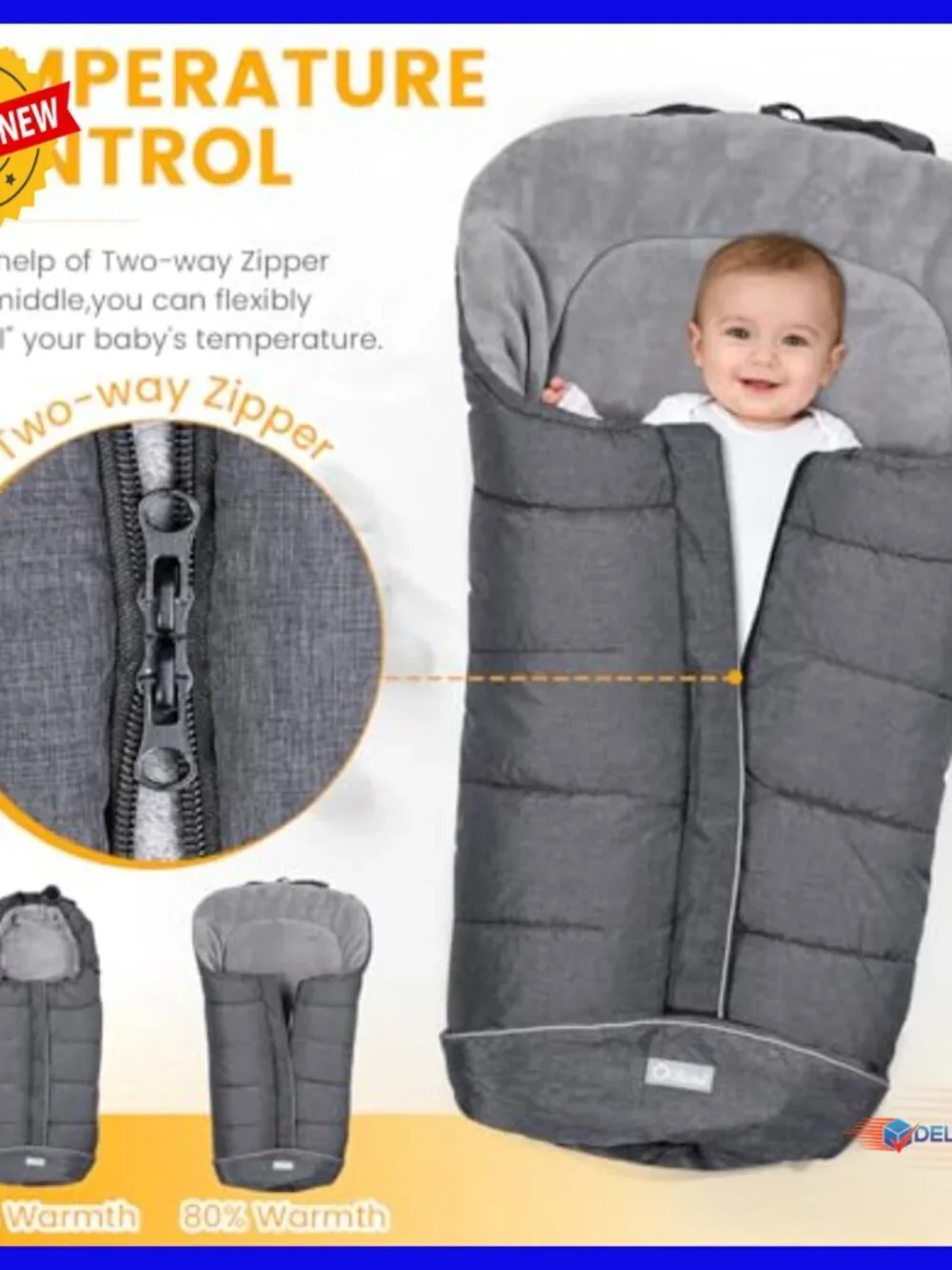 Winter Stroller Footmuff Bunting Bag with Coral Fleece Lining Water-Repellent
